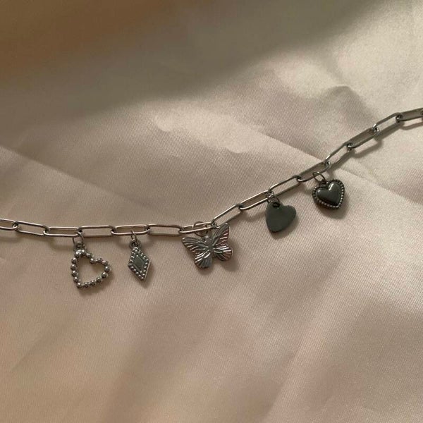 necklace charms butterfly & hearts