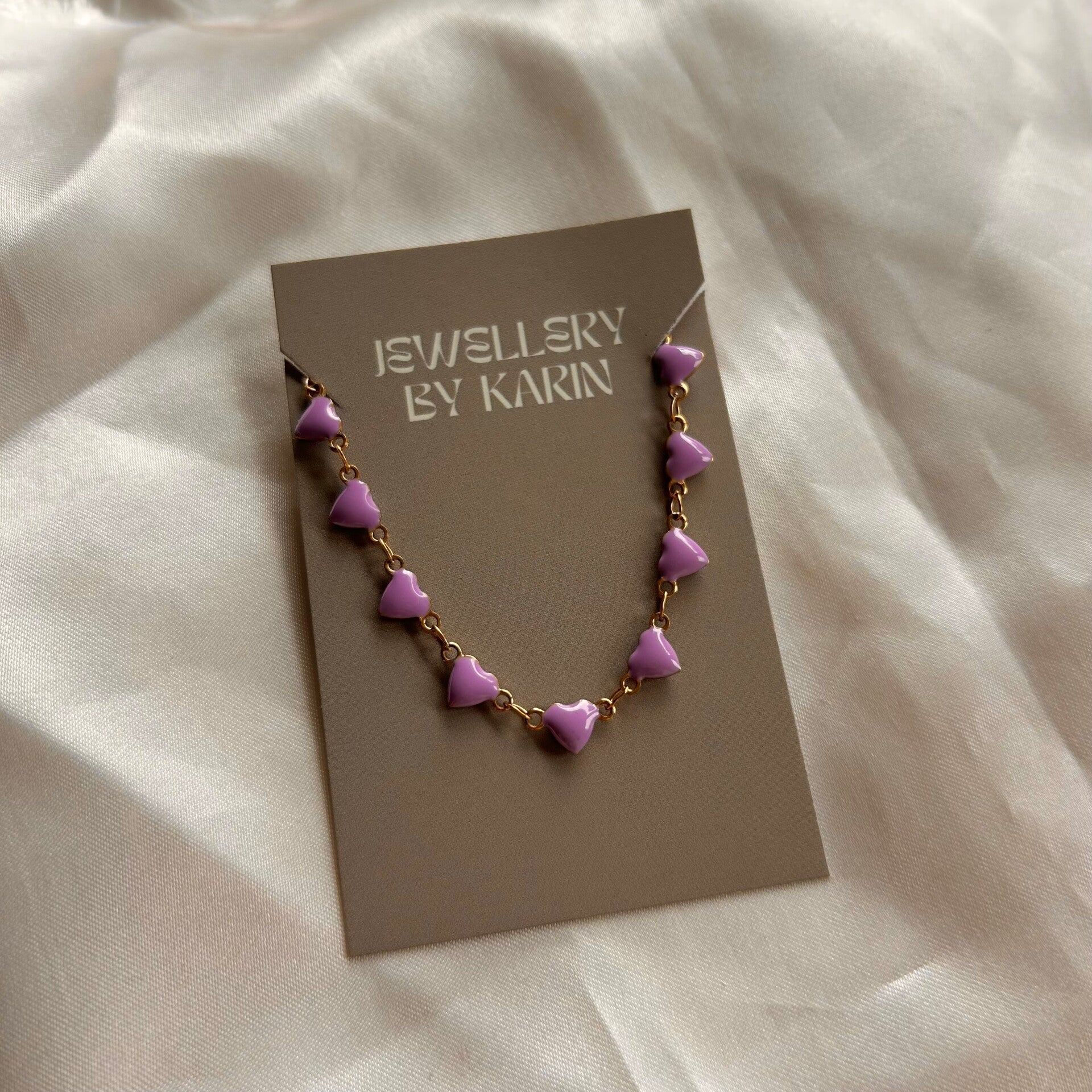 bracelet chained hearts lilac gold
