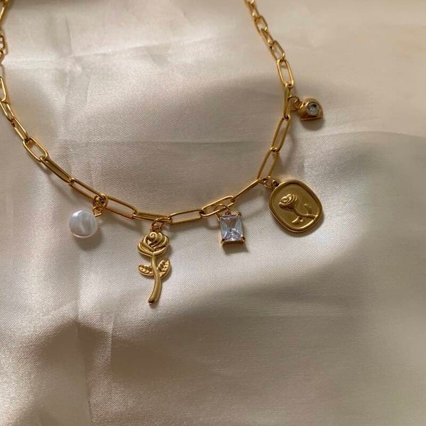 necklace charms roses gold