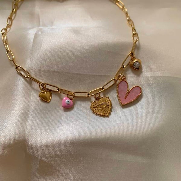 necklace charms pink hearts