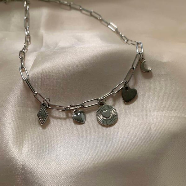 necklace charms silver hearts & moon