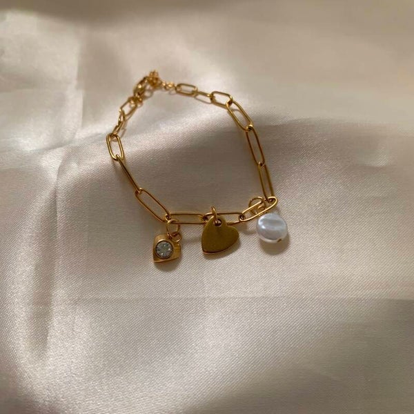bracelet charms pearl, heart & diamond