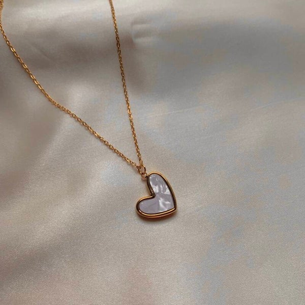 necklace white heart gold