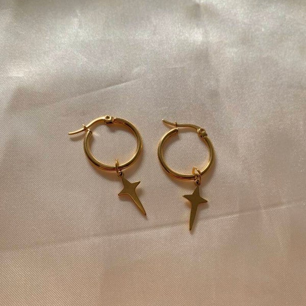 earrings hoops star charms gold
