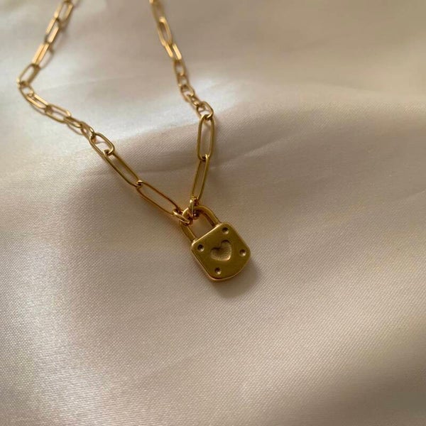 necklace chains heart lock gold