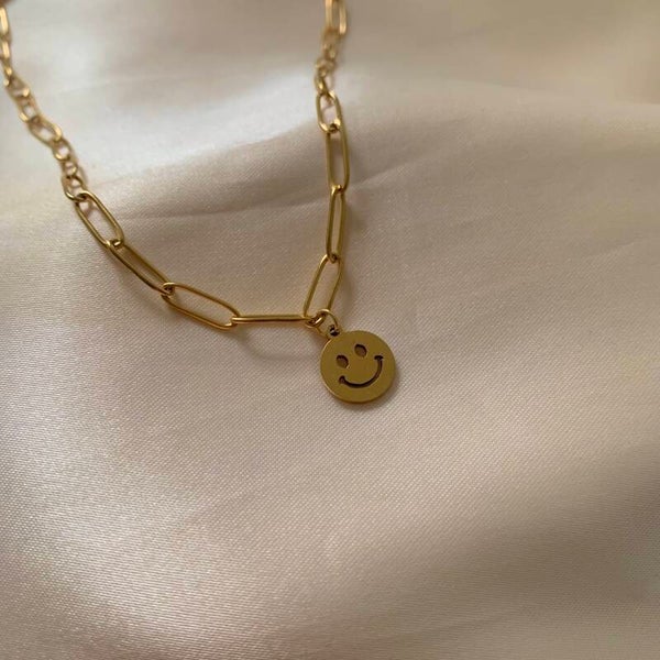 necklace chains smiley gold