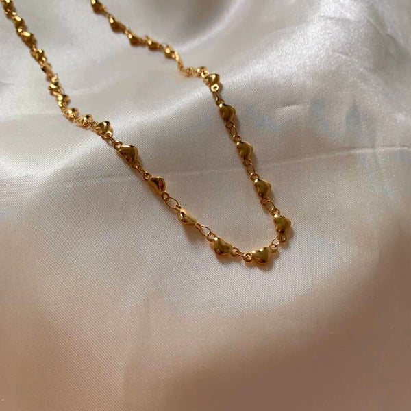 necklace chained hearts gold