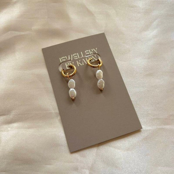 earrings double pearls gold