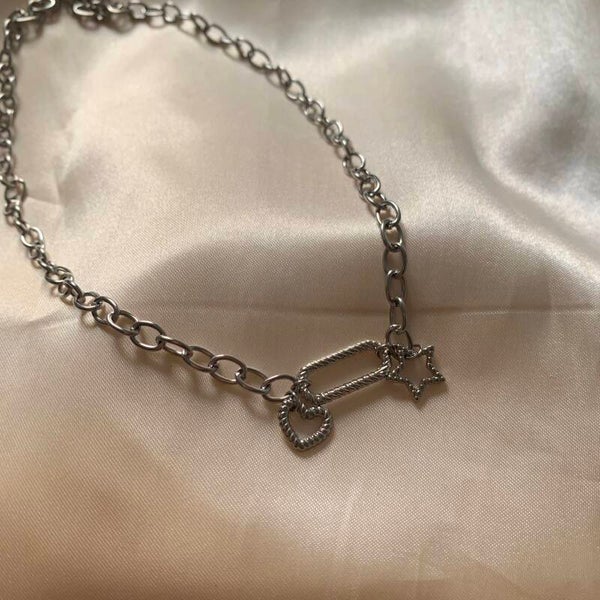 necklace chains silver heart & star