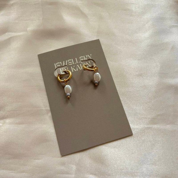 earrings gold pearl white stripes