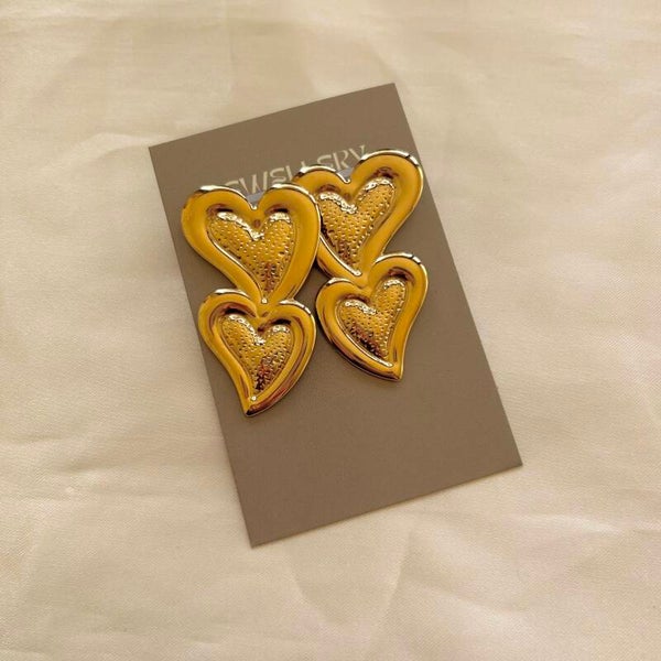 earrings double hearts gold