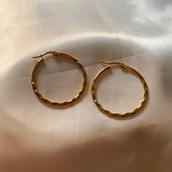 earrings large texture hoops gold