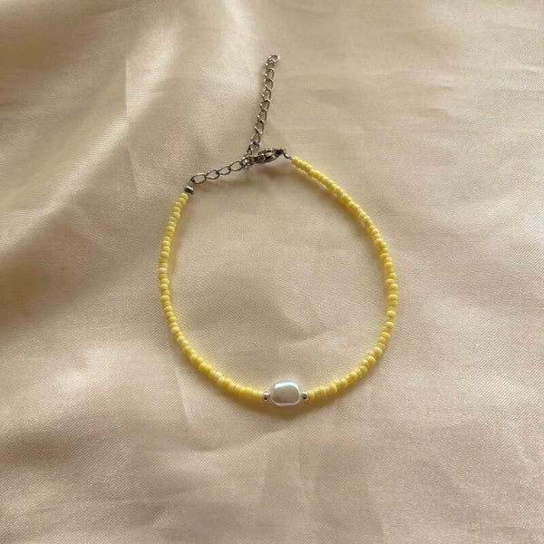 bracelet yellow beads pearl silver