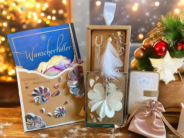 Wunscherfüller-Set | Weihnachts Geschenkset |Magisches Wunschpapier | Wish Paper | Selenit Schmuck | Weihnachtsengel | Palo Santo Ritual