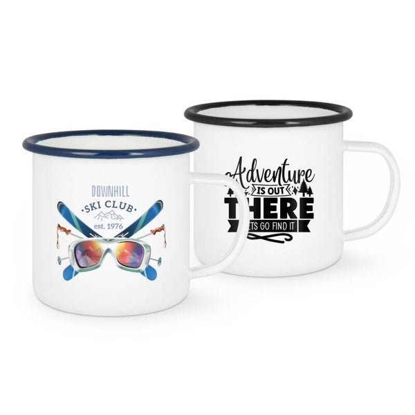 Emailletasse weiß 12oz, mit farbigem Tassenrand, div. Randfarben