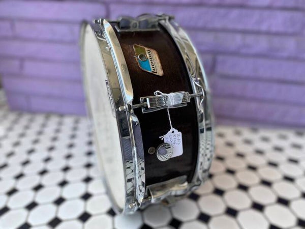Ludwig Snare “1970-1979” - Stained Brown 7-Digit Blue -Olive Ludwig Badge. Maple Shell. 8 Lug. 5x14”