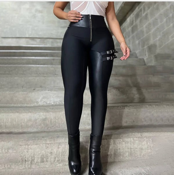 Side Buckle Design  Tight Leg Pants