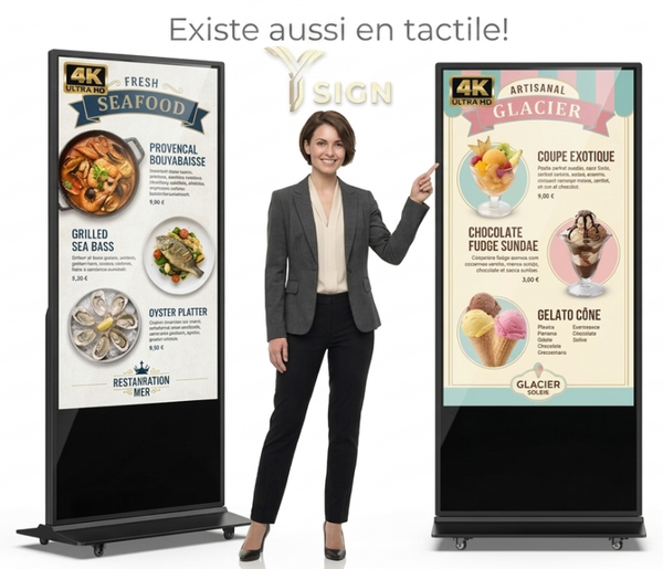Borne publicitaire LCD 4K sur pied – Intérieur Pro