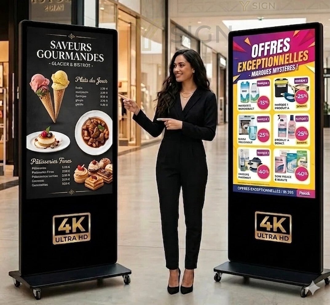 Borne publicitaire Tactile LCD 4K sur pied – Intérieur Pro