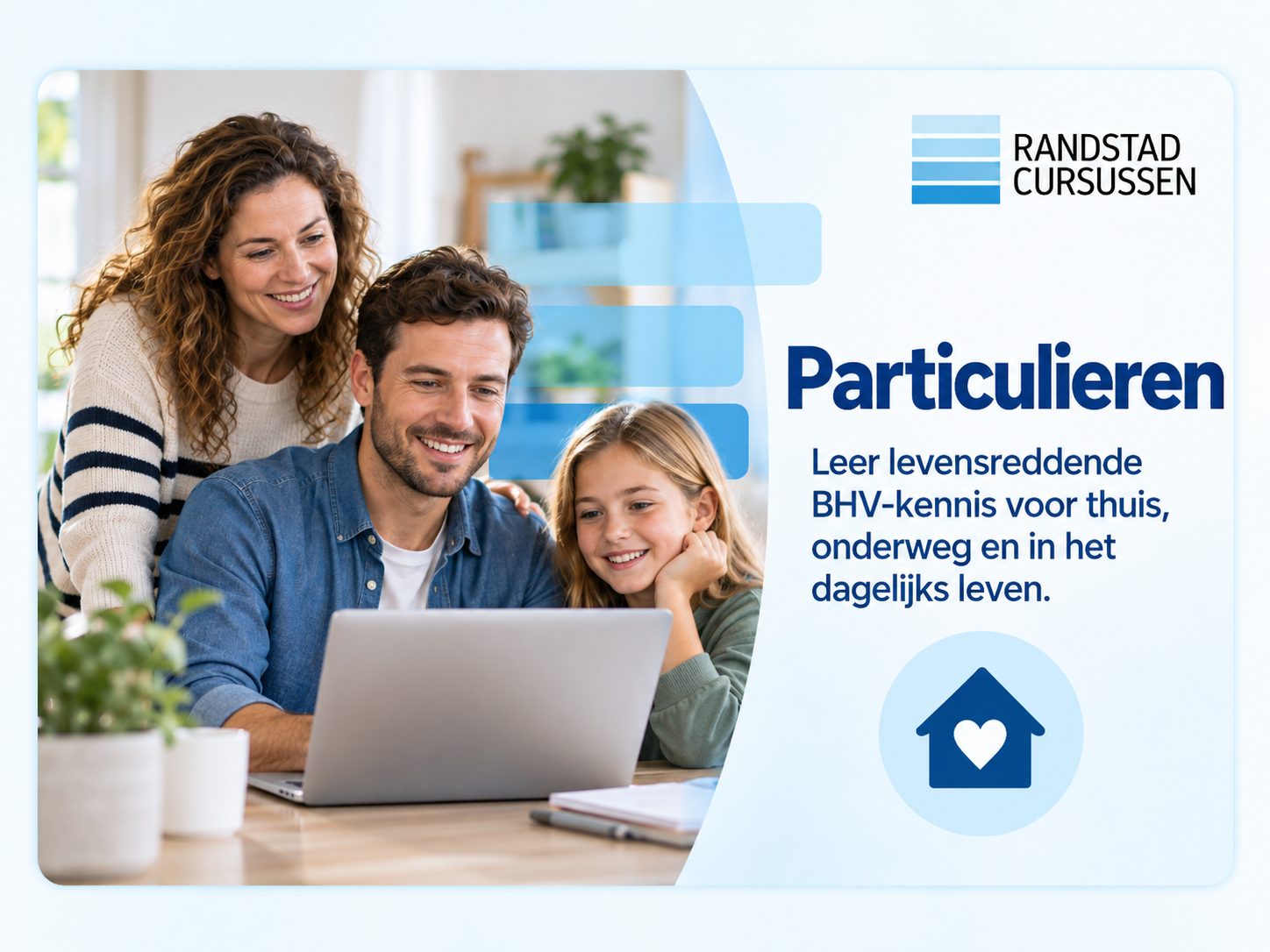 Particulieren volgen online BHV cursus van Randstad Cursussen thuis op laptop voor BHV certificaat en praktijkgerichte e-learning