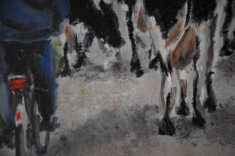 Boer met koeien, olieverfschilderij door Corinne van Atelier de Veldbloem in Emst, Epe, Vaassen, Gelderland, Veluwe, landschap