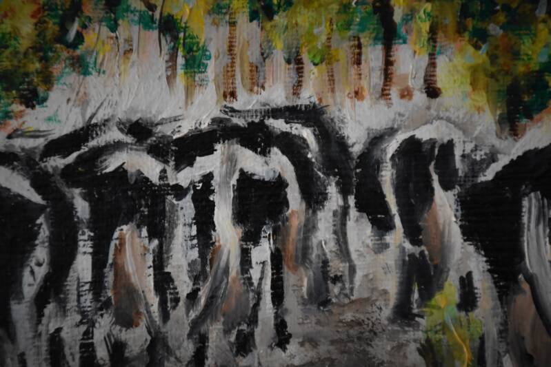 Boer met koeien, olieverfschilderij door Corinne van Atelier de Veldbloem in Emst, Epe, Vaassen, Gelderland, Veluwe, landschap