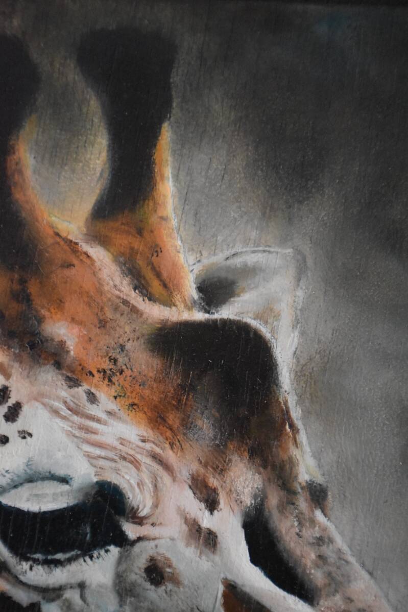 olieverfschilderij: 'giraffe in beeld' van Corinne. Atelier de Veldbloem in Emst, Epe, Vaassen, Gelderland, Veluwe. Dieren, giraf