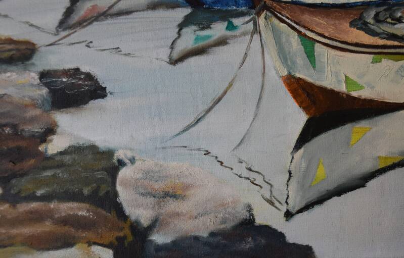 Haventje, olieverfschilderij door Corinne van Atelier de Veldbloem in Emst, Epe, Vaassen, Gelderland, Veluwe, landschap