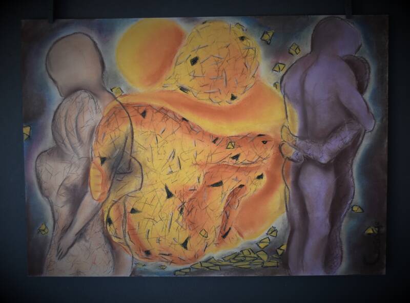 Geborgenheid en herstel, pastelkrijt, tekening door Corinne van Atelier de Veldbloem in Emst, Epe, Vaassen, Gelderland, Veluwe, houd me vast