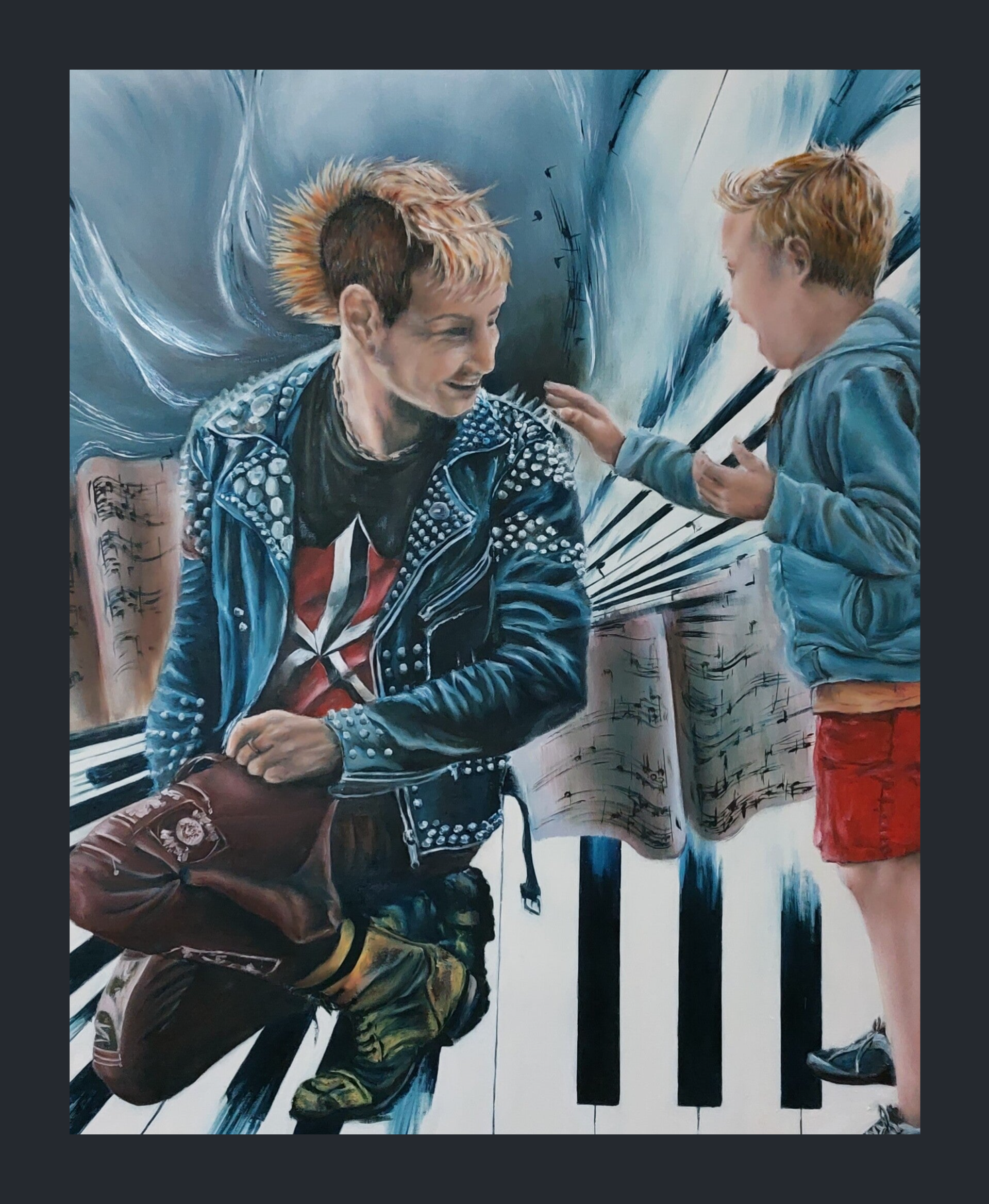 ontmoeting, olieverf op linnen, schilderij van Corinne Bronsink in Atelier de Veldbloem  in Emst.  Schildert ook in opdracht. Schilderlessen, creatieve workshops, lezingen. Welkom om te kijken