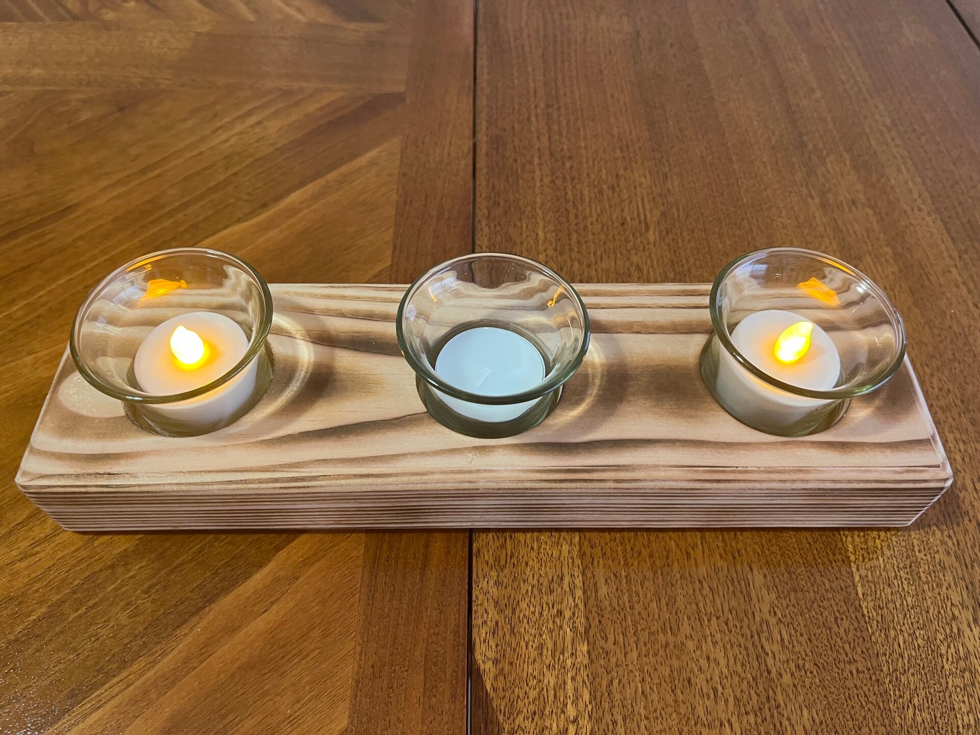 3 Tea Candle Holder with votive - burned finish