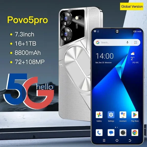 Android Povo5 Pro 16GB+1TB Dual SIM Octa Core Unlocked 4G Smartphone