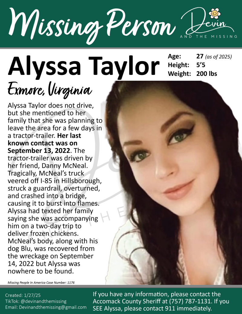 Alyssa Taylor missing from Exmore, VA
