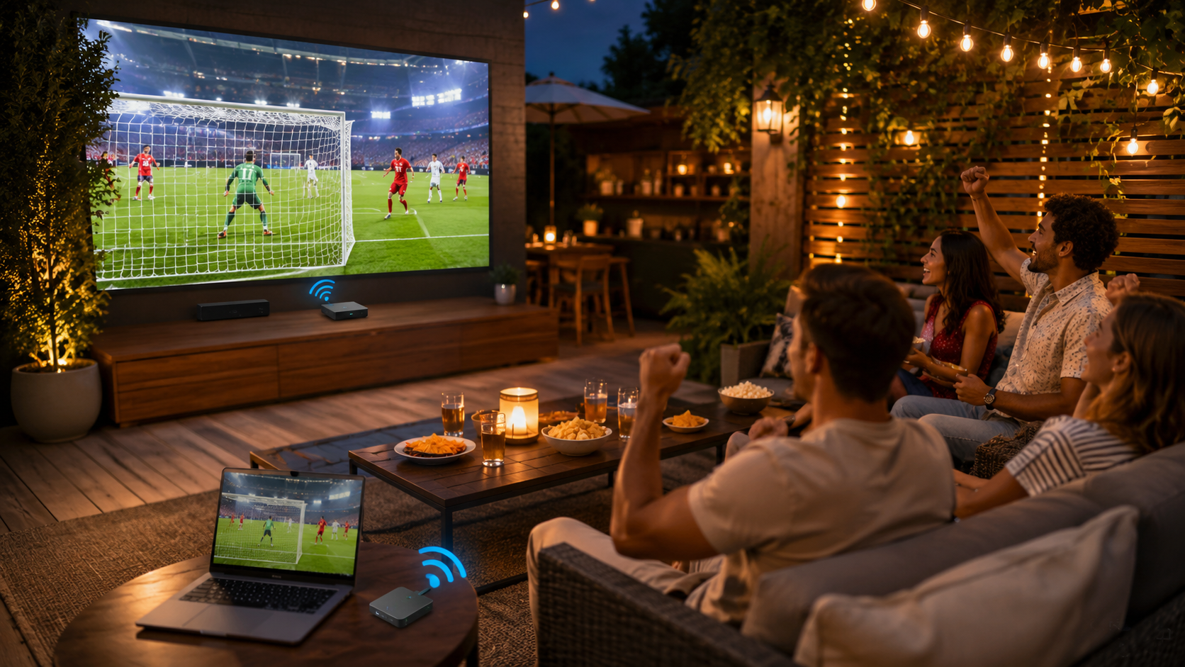 Draadloos WK 2026 kijken in de tuin met Lemorele HDMI zender en ontvanger
