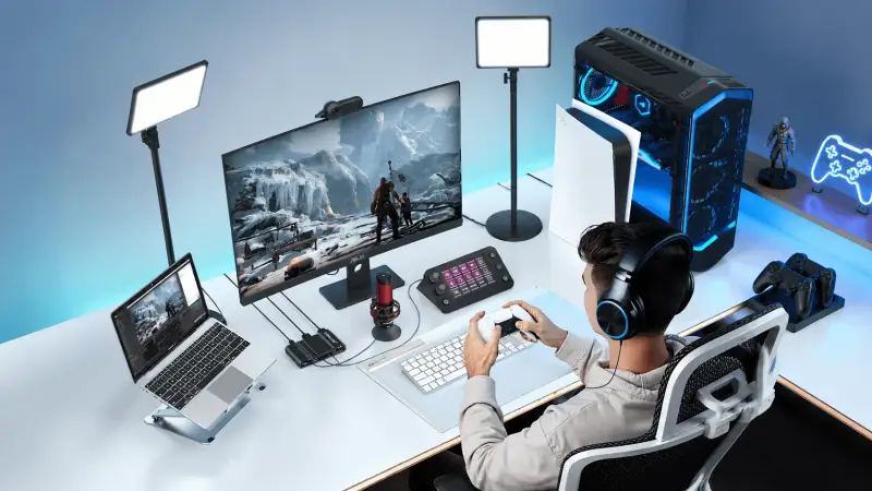 Gaming setup met Lemorele HDMI capture card voor opnemen en streamen
