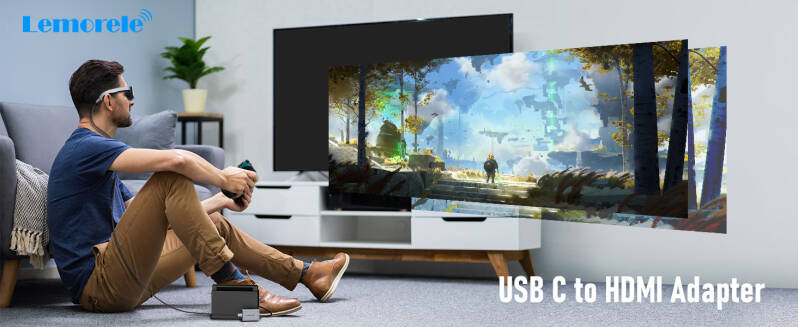 Lemorele HDMI naar USB-C adapter voor AR-brillen tijdens gaming met console en virtueel scherm