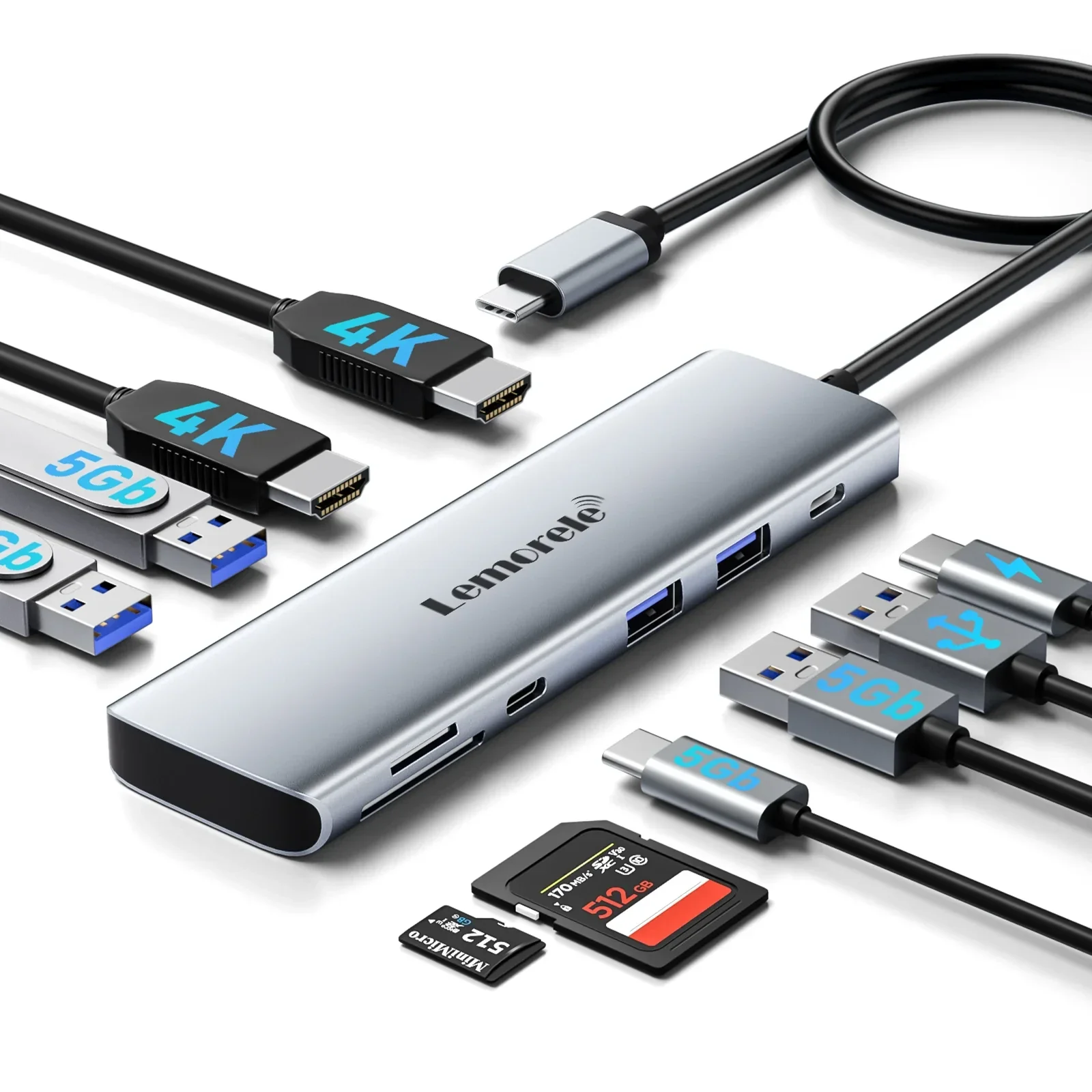 Lemorele TC91 – 10-in-1 USB-C naar Dual HDMI Adapter – 4K@30Hz