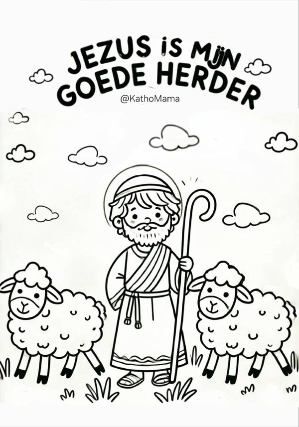 Kleurplaat en werkje Jezus is mijn herder