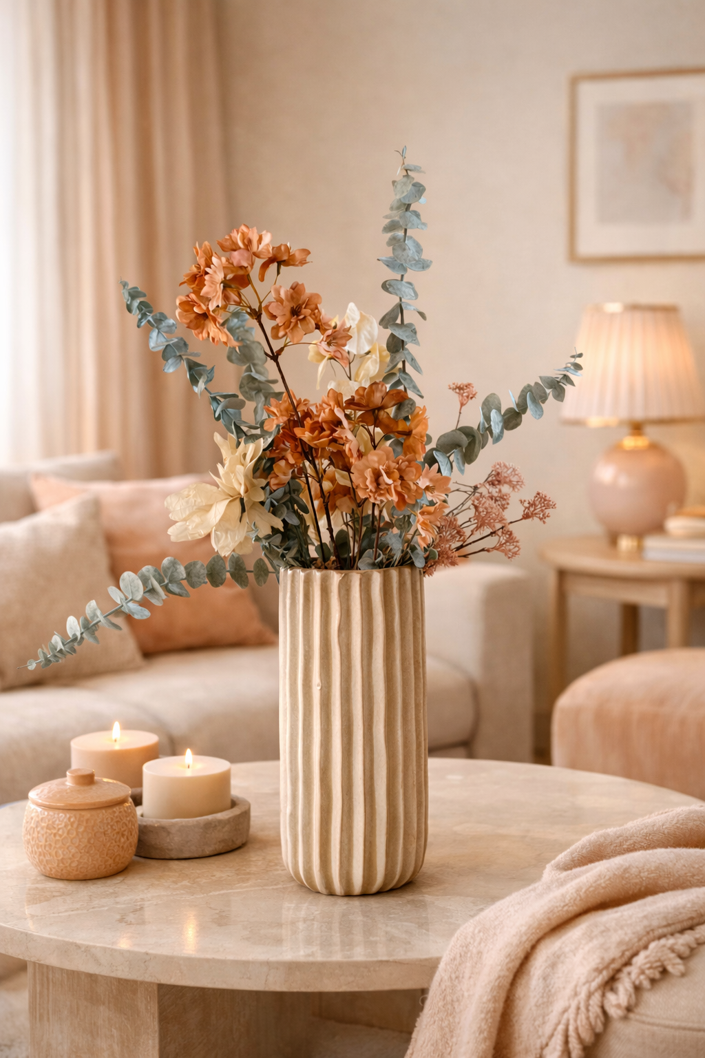 Aardewerk vaas Reed taupe