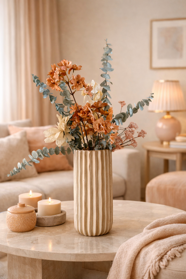 Aardewerk vaas Reed taupe