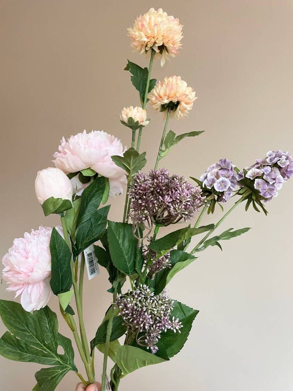 Zijde en kunst boeket Peach Purple