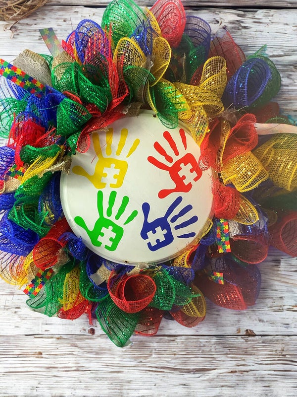 Autism Awareness Mesh Deco Wreath