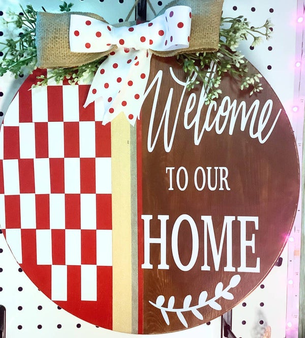 Welcome Home Wood Round Door Sign