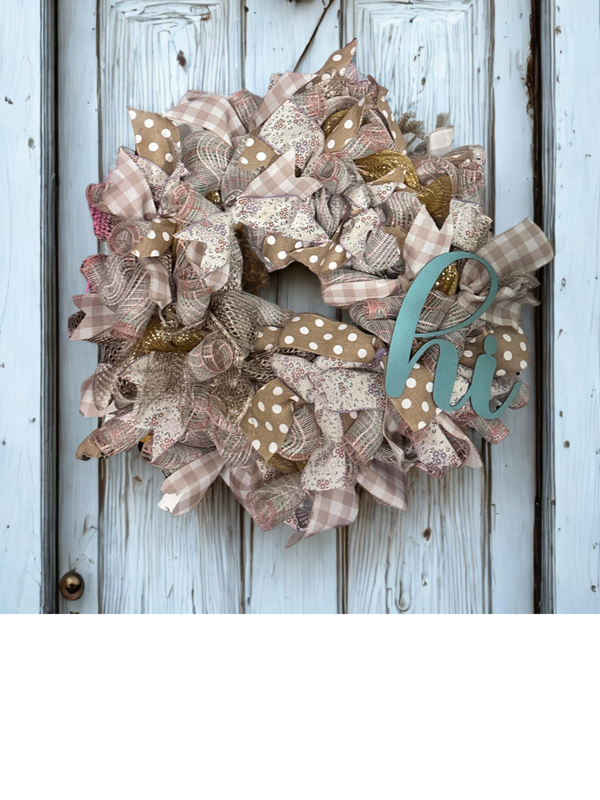 16in Natural Deco Mesh Wreath - Everyday Neutral Farmhouse Door Decor