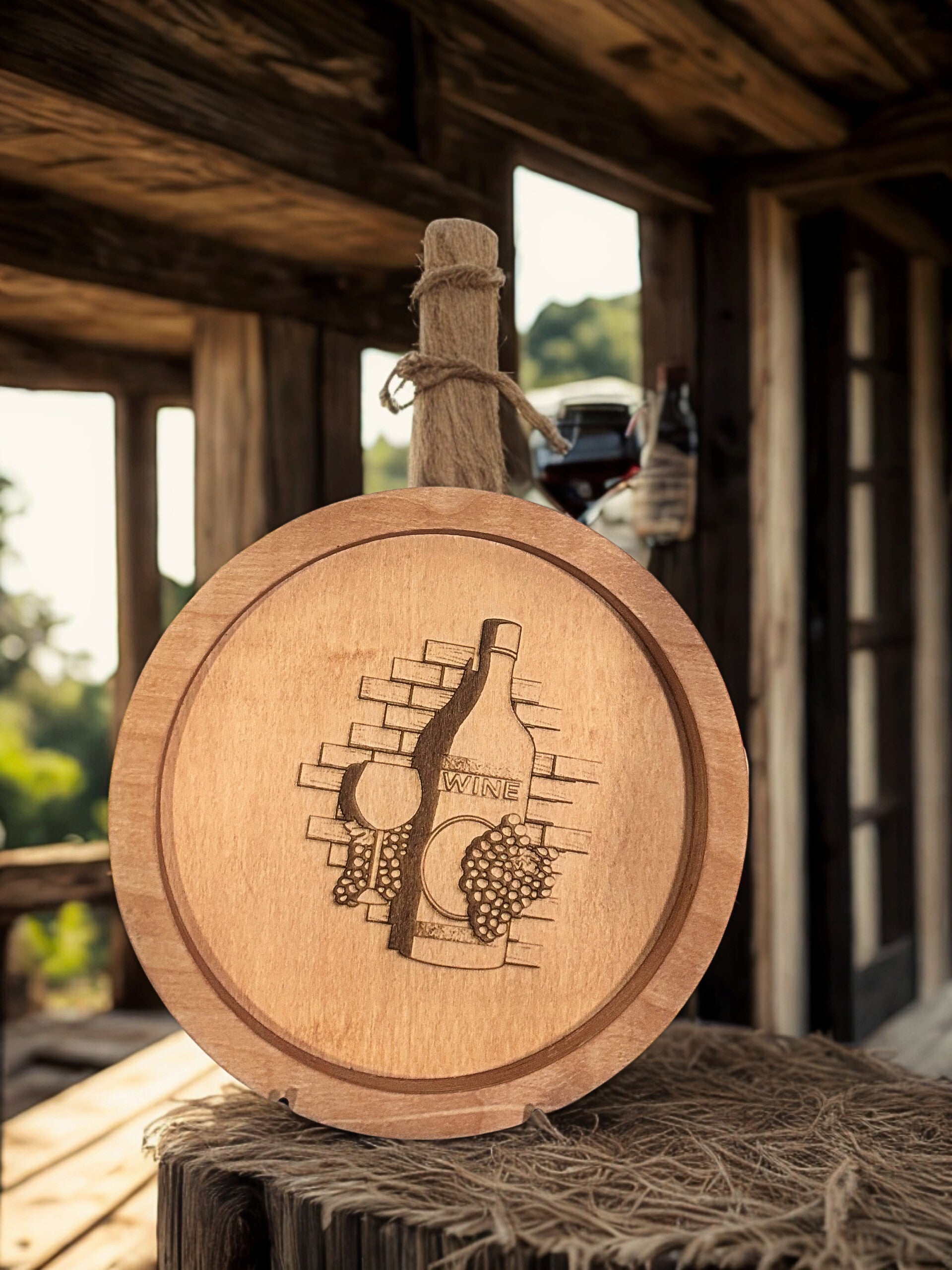 Custom Engraved  Wooden Wine and Grapes Serving Tray