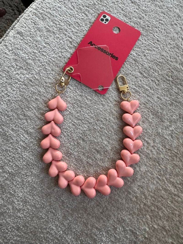 Telefoonkoord hartjes baby orange pink