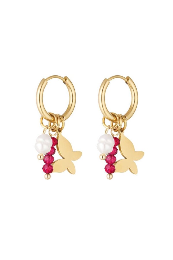 Butterfly pearl hoops fuchsia