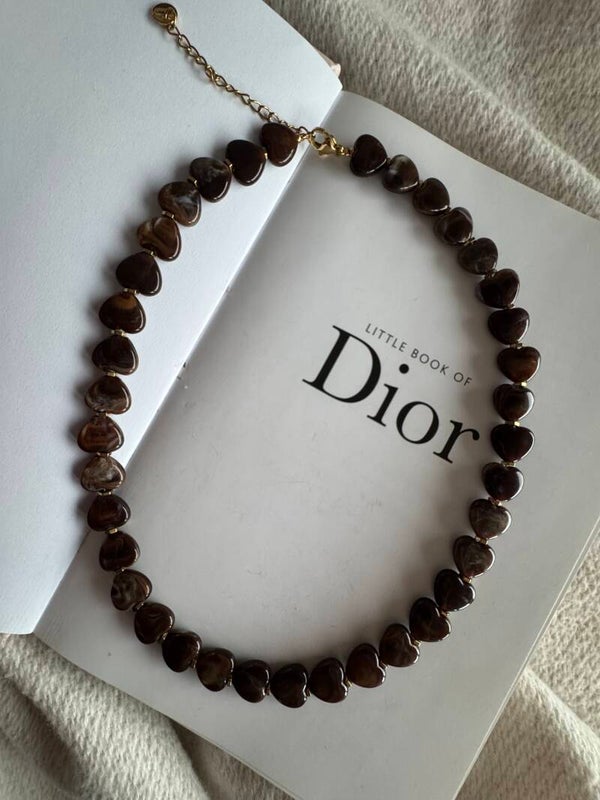 Kralenketting hearts dark brown