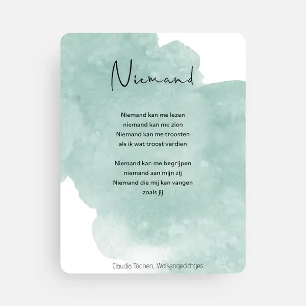 Kaartje met gedicht "Niemand"