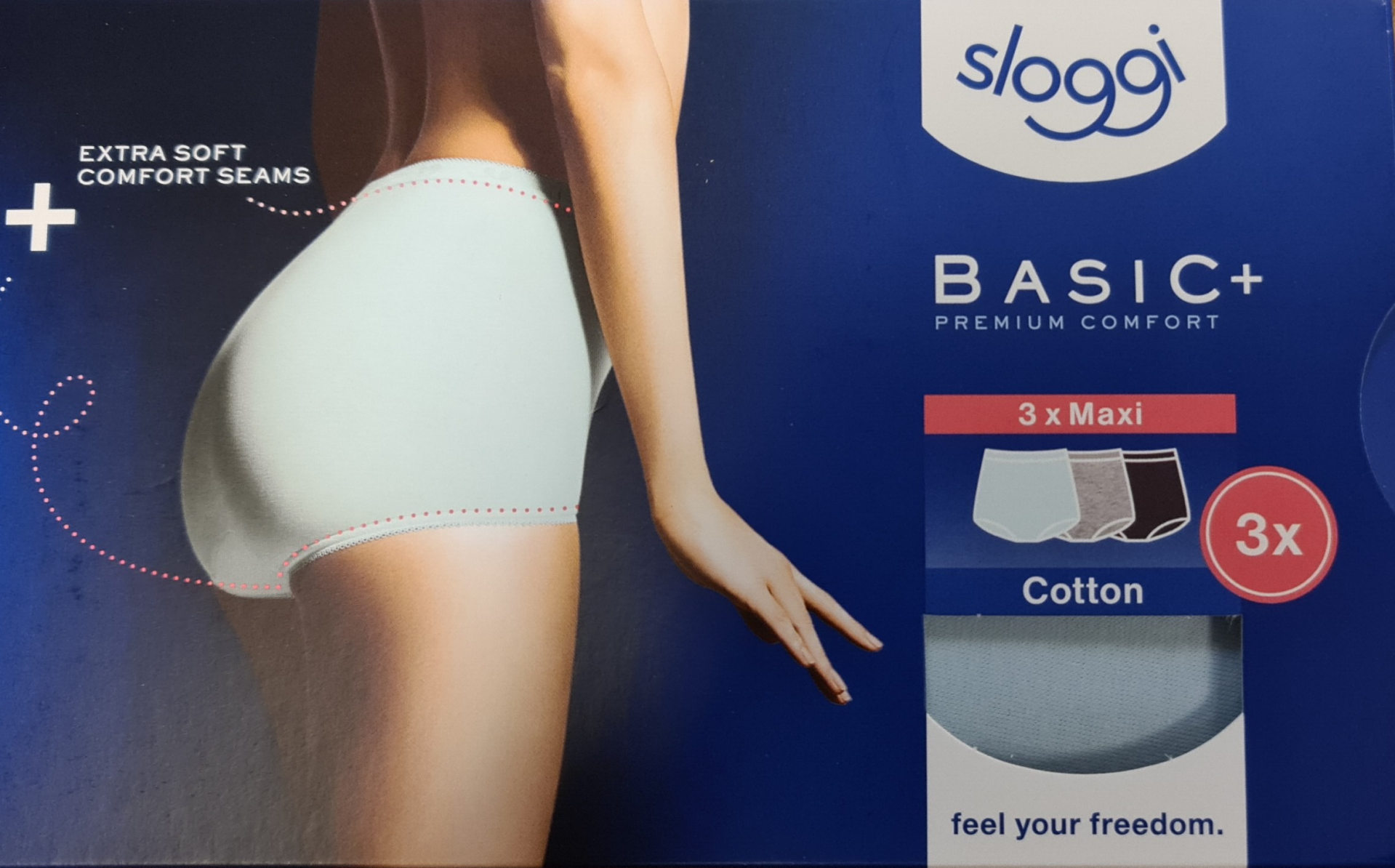 Sloggi basic maxi set in 3 kleuren donkerblauw, lichtblauw en grijs V010/I0